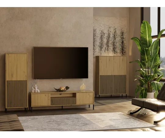 SZAFKA RTV KAMARO 160 DĄB ARTISAN Front ryflowany + Klasyczny-3