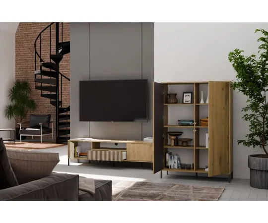 SZAFKA RTV KAMARO 160 DĄB ARTISAN Front ryflowany + Klasyczny-5