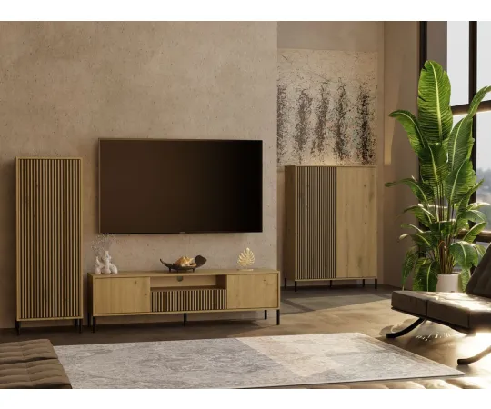 SZAFKA RTV KAMARO 160 DĄB ARTISAN Front ryflowany + Klasyczny-6