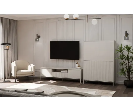 Witryna KAMARO 4DK SLIM/GŁADKI KASZMIR 4 Drzwi Lamele Front Ryflowany + Klasyczny-2