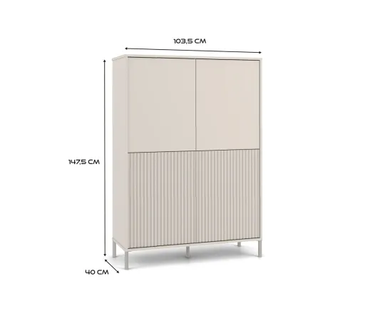Witryna KAMARO 4DK SLIM/GŁADKI KASZMIR 4 Drzwi Lamele Front Ryflowany + Klasyczny-6