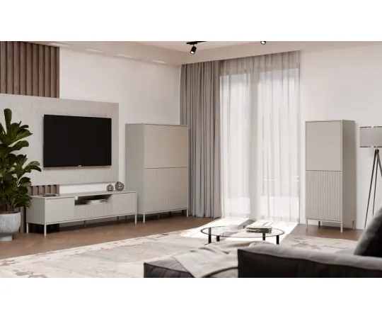 Witryna KAMARO 4DK SLIM/GŁADKI KASZMIR 4 Drzwi Lamele Front Ryflowany + Klasyczny-10