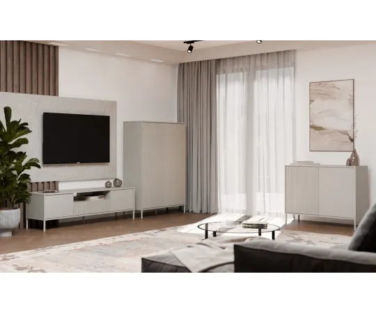 Komoda KAMARO 2D SLIM/GŁADKI KASZMIR Lamele Front Ryflowany + Klasyczny-3