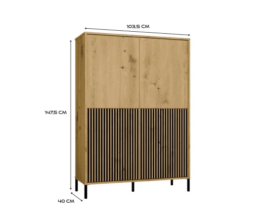 Witryna KAMARO 4DK SLIM/GŁADKI DĄB ARTISAN 4 Drzwi Lamele Front Ryflowany + Klasyczny-6