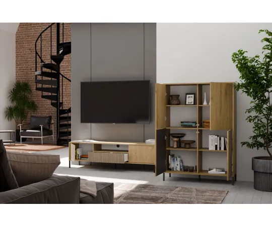 Witryna KAMARO 4DK SLIM/GŁADKI DĄB ARTISAN 4 Drzwi Lamele Front Ryflowany + Klasyczny-8
