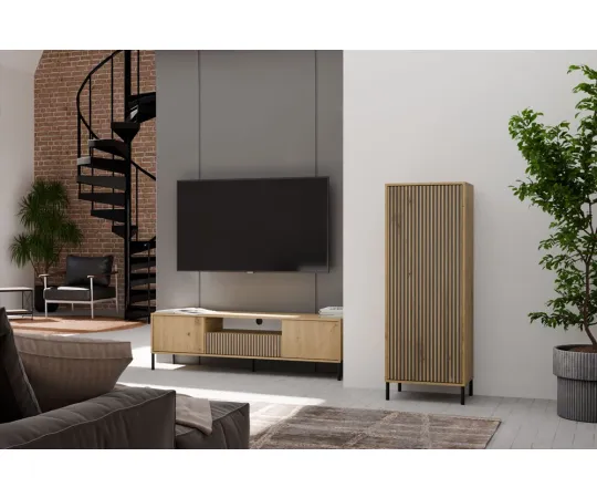 Witryna KAMARO 1DD SLIM DĄB ARTISAN Lamele Front Ryflowany-2
