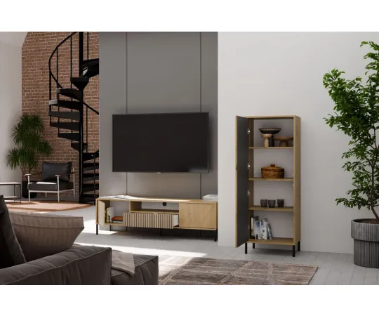 Witryna KAMARO 1DD SLIM DĄB ARTISAN Lamele Front Ryflowany-8