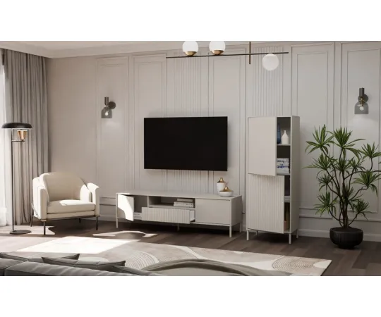 Witryna KAMARO 2DK SLIM/GŁADKI KASZMIR Lamele Front Ryflowany + Klasyczny-7
