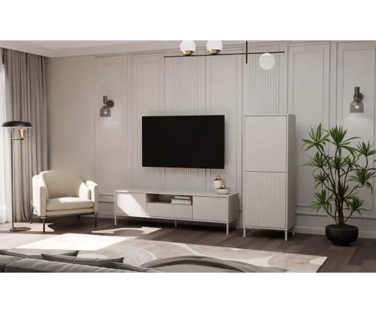 Witryna KAMARO 2DK SLIM/GŁADKI KASZMIR Lamele Front Ryflowany + Klasyczny-10