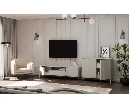Komoda KAMARO 2D SLIM KASZMIR Lamele Front Ryflowany-4