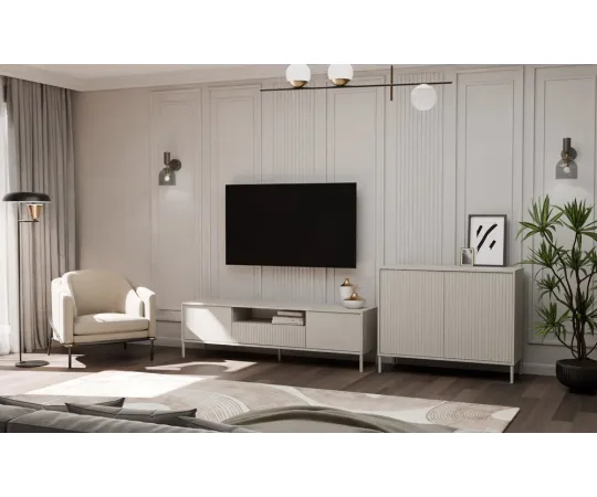 Komoda KAMARO 2D SLIM KASZMIR Lamele Front Ryflowany-9