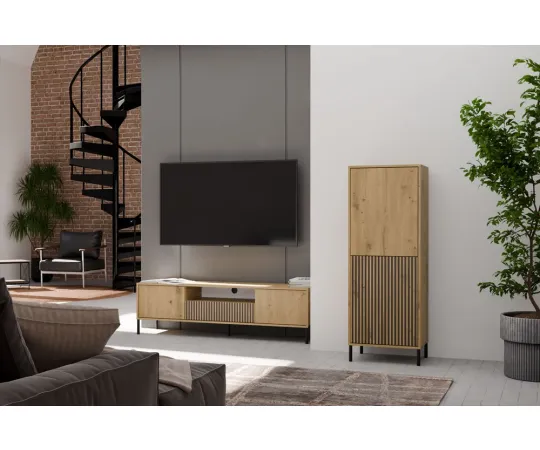 Witryna KAMARO 2DK SLIM/GŁADKI DĄB ARTISAN Lamele Front Ryflowany + Klasyczny-3