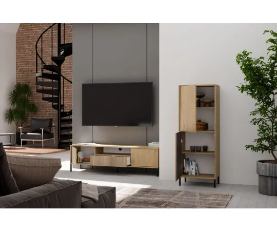 Witryna KAMARO 2DK SLIM/GŁADKI DĄB ARTISAN Lamele Front Ryflowany + Klasyczny-7