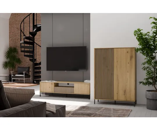 Witryna KAMARO 2DD SLIM/GŁADKI DĄB ARTISAN Lamele Front Ryflowany + Klasyczny-2