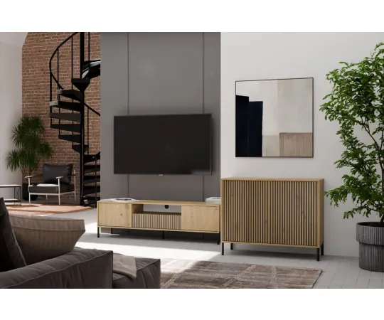 Komoda KAMARO 2D SLIM DĄB ARTISAN Lamele Front Ryflowany-3