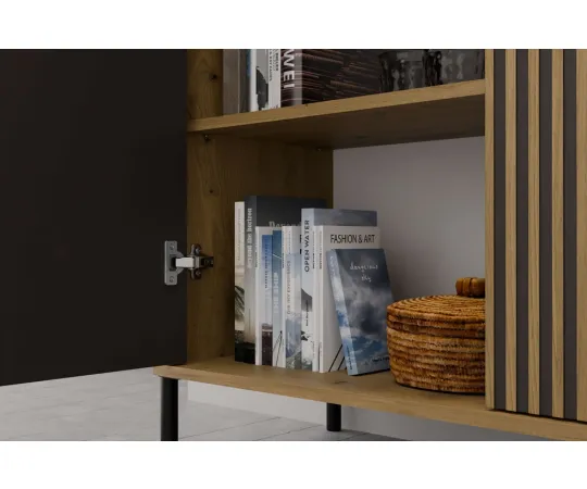 Komoda KAMARO 2D SLIM DĄB ARTISAN Lamele Front Ryflowany-4