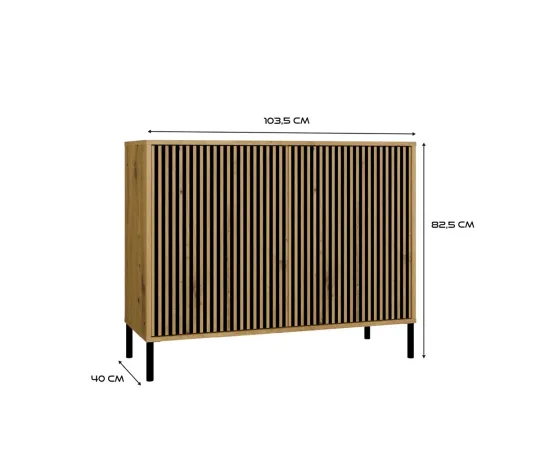 Komoda KAMARO 2D SLIM DĄB ARTISAN Lamele Front Ryflowany-5