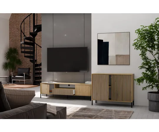 Komoda KAMARO 2D SLIM DĄB ARTISAN Lamele Front Ryflowany-6