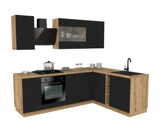 MEBLE KUCHENNE ZESTAW VARIO Z3 240X180CM CZARNY BLAT DĄB EVOKE BEZ AGD-1