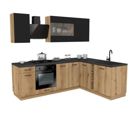 MEBLE KUCHENNE ZESTAW VARIO 240X180CM Z4 CZARNY/EVOKE BLAT DISTRICT BEZ AGD-1