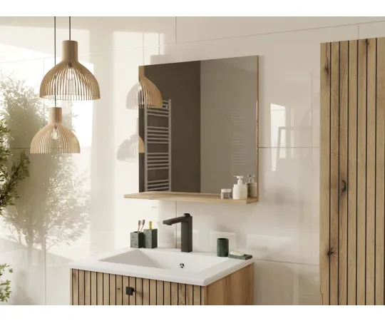 LUSTRO ŁAZIENKOWE Z PÓŁKĄ TIGO 60x61,5 CM DĄB EVOKE DO ŁAZIENKI PRZEDPOKOJU-2
