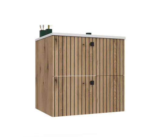 SZAFKA POD UMYWALKĘ TIGO 60 2S DĄB EVOKE RYFLOWANY FRONT + UMYWALKA-1