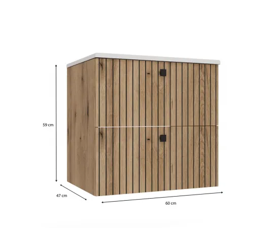 SZAFKA POD UMYWALKĘ TIGO 60 2S DĄB EVOKE RYFLOWANY FRONT + UMYWALKA-9