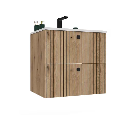 SZAFKA POD UMYWALKĘ TIGO 60 2S DĄB EVOKE RYFLOWANY FRONT + UMYWALKA-15