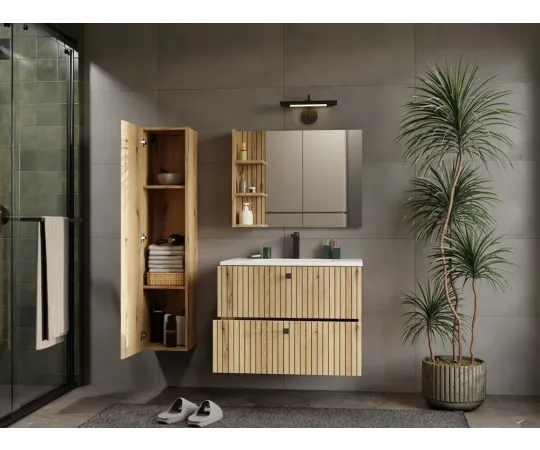 SZAFKA POD UMYWALKĘ TIGO 80 2S DĄB EVOKE 2 SZUFLADY RYFLOWANY FRONT WISZĄCA-2