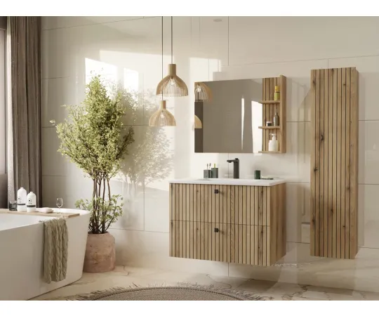 SZAFKA POD UMYWALKĘ TIGO 80 2S DĄB EVOKE 2 SZUFLADY RYFLOWANY FRONT WISZĄCA-5