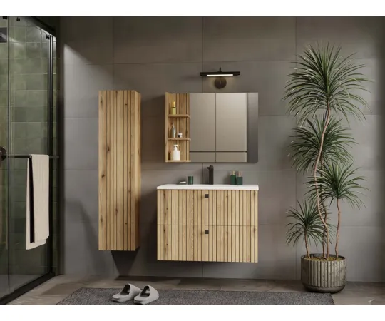 SZAFKA POD UMYWALKĘ TIGO 80 2S DĄB EVOKE 2 SZUFLADY RYFLOWANY FRONT WISZĄCA-9
