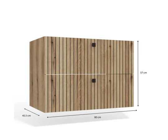 SZAFKA POD UMYWALKĘ TIGO 80 2S DĄB EVOKE 2 SZUFLADY RYFLOWANY FRONT WISZĄCA-10