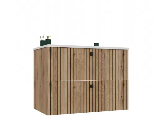SZAFKA POD UMYWALKĘ TIGO 80 2S DĄB EVOKE RYFLOWANY FRONT + UMYWALKA-1
