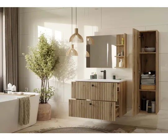SZAFKA POD UMYWALKĘ TIGO 80 2S DĄB EVOKE RYFLOWANY FRONT + UMYWALKA-6