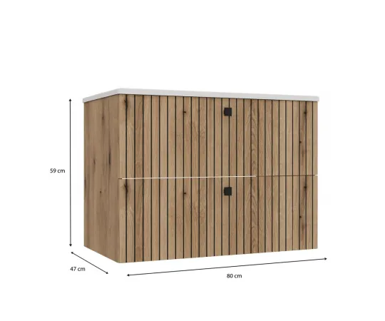 SZAFKA POD UMYWALKĘ TIGO 80 2S DĄB EVOKE RYFLOWANY FRONT + UMYWALKA-9