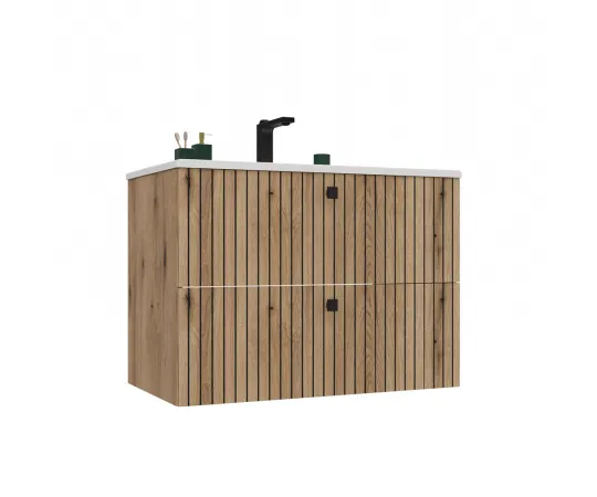 SZAFKA POD UMYWALKĘ TIGO 80 2S DĄB EVOKE RYFLOWANY FRONT + UMYWALKA-11