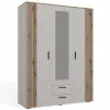SZAFA AVA 150 CM LUSTRO 2 SZUFLADY RYFLOWANY FRONT DĄB EVOKE KASZMIR BEŻ-1