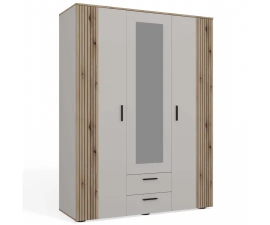 SZAFA AVA 150 CM LUSTRO 2 SZUFLADY RYFLOWANY FRONT DĄB EVOKE KASZMIR BEŻ-1