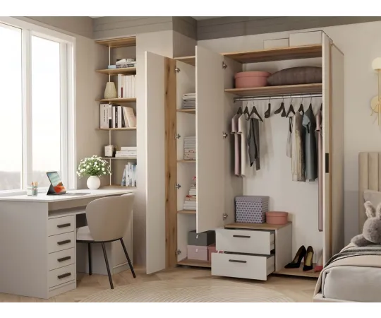 SZAFA AVA 150 CM LUSTRO 2 SZUFLADY RYFLOWANY FRONT DĄB EVOKE KASZMIR BEŻ-2