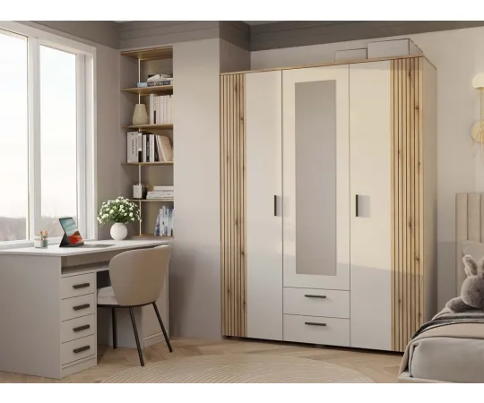 SZAFA AVA 150 CM LUSTRO 2 SZUFLADY RYFLOWANY FRONT DĄB EVOKE KASZMIR BEŻ-4