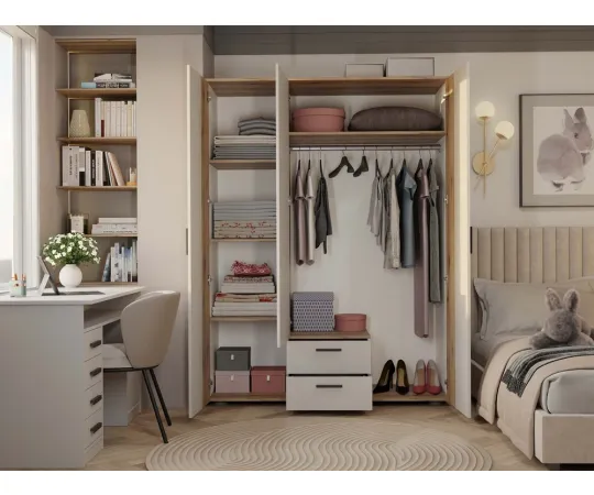 SZAFA AVA 150 CM LUSTRO 2 SZUFLADY RYFLOWANY FRONT DĄB EVOKE KASZMIR BEŻ-5