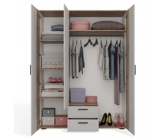 SZAFA AVA 150 CM LUSTRO 2 SZUFLADY RYFLOWANY FRONT DĄB EVOKE KASZMIR BEŻ-10