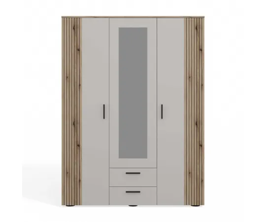 SZAFA AVA 150 CM LUSTRO 2 SZUFLADY RYFLOWANY FRONT DĄB EVOKE KASZMIR BEŻ-11