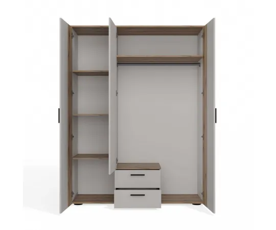 SZAFA AVA 150 CM LUSTRO 2 SZUFLADY RYFLOWANY FRONT DĄB EVOKE KASZMIR BEŻ-12