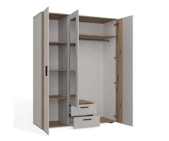SZAFA AVA 150 CM LUSTRO 2 SZUFLADY RYFLOWANY FRONT DĄB EVOKE KASZMIR BEŻ-13