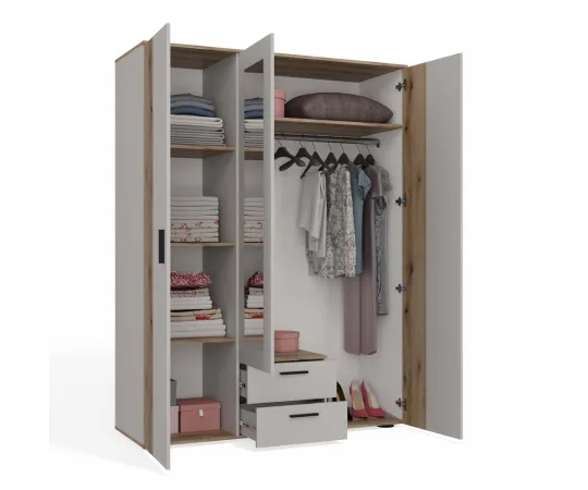 SZAFA AVA 150 CM LUSTRO 2 SZUFLADY RYFLOWANY FRONT DĄB EVOKE KASZMIR BEŻ-14