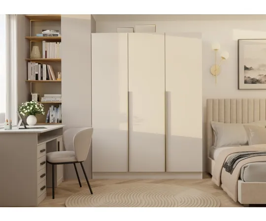 SZAFA SENSO 3D 150 CM 3 DRZWI ZŁOTE UCHWYTY DO SALONU SYPIALNI KASZMIR BEŻ-3