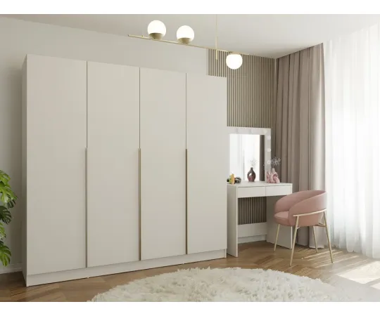 SZAFA SENSO 4D 200 CM 4 DRZWI ZŁOTE UCHWYTY DO SALONU SYPIALNI KASZMIR BEŻ-2