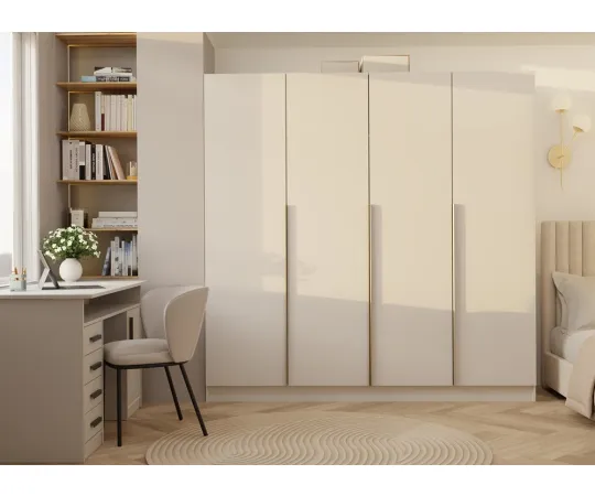 SZAFA SENSO 4D 200 CM 4 DRZWI ZŁOTE UCHWYTY DO SALONU SYPIALNI KASZMIR BEŻ-7