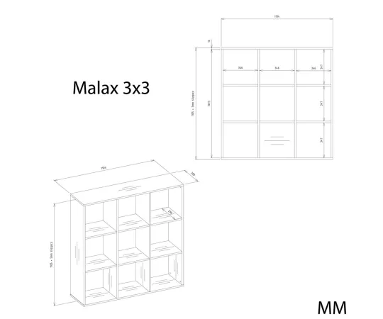 REGAŁ MALAX 3x3 H DĄB ARTISAN ZABUDOWANY TYŁ HDF PÓŁKI 110x110 CM-5